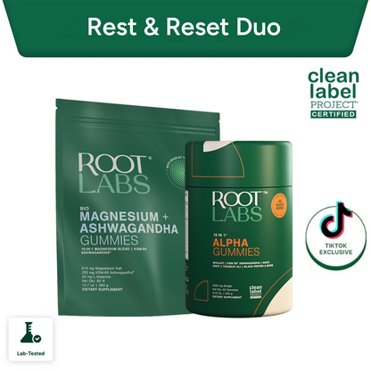 Root Labs Liposomal Magnesium + Ashwagandha Gummies with Beadlet Technology | 675mg Multi-Form Magnesium Salt, 200mg KSM-66 Ashwagandha, 26mg L-Theanine | High Bioavailability Gummies | Stress Relief, Sleep Support & Recovery | 60 Gummies (30 Servings)