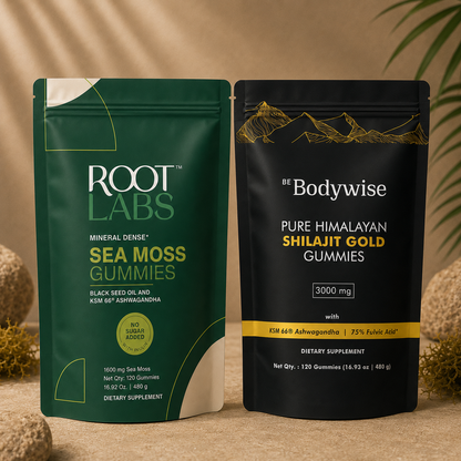 Calm & Glow Duo -Bebodywise Pure Himalayan Shilajit Gummies + RL Sea Moss Gummies | Pack of 120s