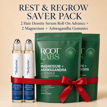 Live Lab Exclusive - The Rest & Regrow Duo | Magnesium + Ashwagandha Gummies + Hair Density Serum Roll-On Advance | Sleep Deep, Grow Strong Edition | Stress Relief & Hair Density | Restore From Within | Bio Wellness Bundle